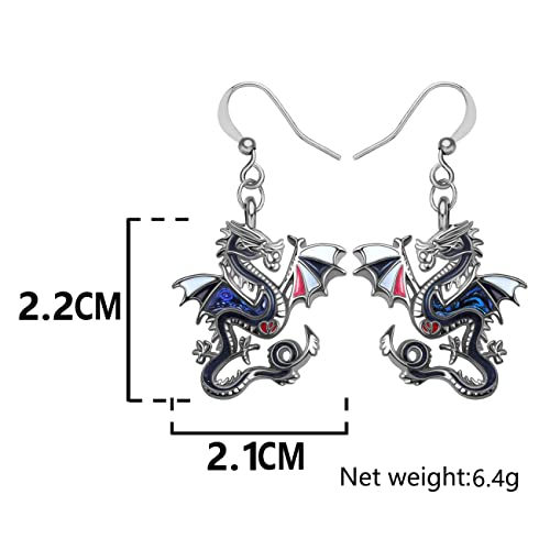 Enamel Alloy Dinosaur Fantasy Dragon Earrings Drop Dangle Unique Animal Jewelry For Women Dragons Gifts - color: Graphite Black