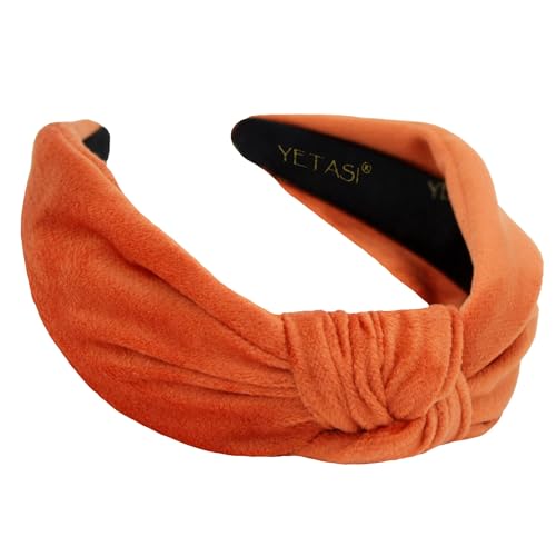 Headbands for Women non Slip are Trendy Year-round Orange Velvet Womens Knotted Head bands for Women's Hair, Wearable All Day Girls Headbands Top Knot Fashion Designer - color: Orange