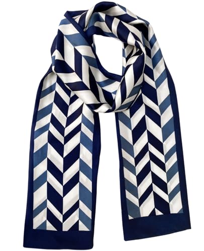 kcctoo 59” Long Silk Like Head Scarf Women's Fashion Square Neck Satin Scarfs for Bag Hair Scarves Gift 59 * 5.9” - color: Y4 Serrated Dark Blue 59" X 5.9"
