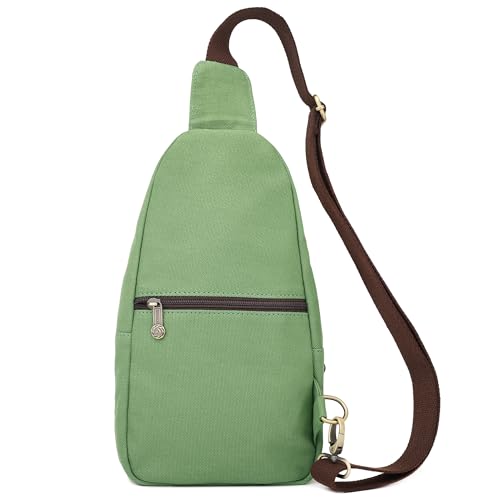 SILKAREA Canvas Sling Bag for Wome Crossbody Purse Small Sling Backpack Purse Travel Hiking Chest Bag Daypack - color: Dark Green