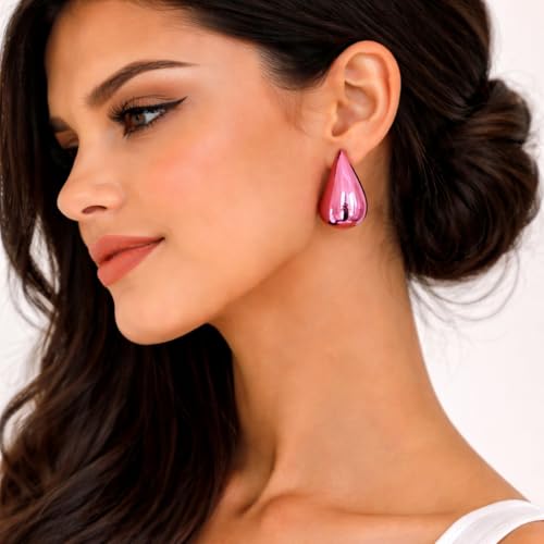 14K Gold Clip On Earrings Women,Teardrop Chunky Detachable Hoop Clip-On Earrings for Non Pierced Ears Hypoallergenic Lightweight Earring Clips - color: Purple Gold