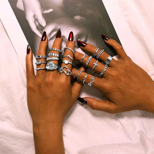 CHICUTIE Gold Knuckle Rings Set For Women Stackable Joint Finger Midi Rings Dainty Cubic Crystal Zirconia Hollow Twist Cute Pack Jewelry Gift - style: 23PCS SILVER
