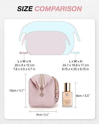 BAGSMART Travel Makeup Bag, Cosmetic Bag Small Make Up Organizer Case,Wide-open Pouch for Women Purse for Toiletries Accessories Brushes Pink - color: A-1 Layer- Pink, size: Small