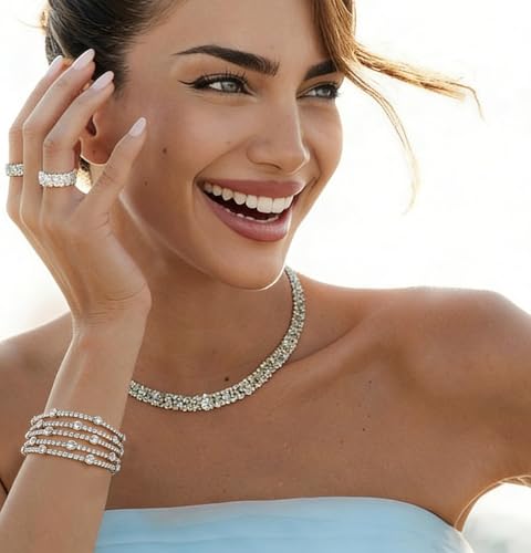 Suyi Rhinestone Bracelet Multilayer Gold Cuff Bracelet for Women Crystal Braidal Bracelets - color: Silver 8