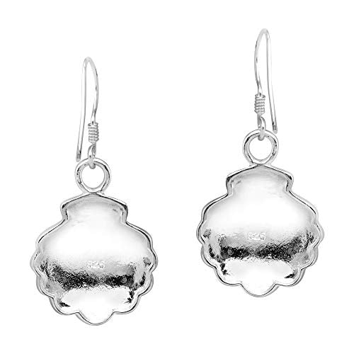 AeraVida Ocean Inspired Beach Style Seashell Shaped .925 Sterling Silver with Simulated Green Turquoise Inlays Boho Chic Fishhook Dangle Earrings