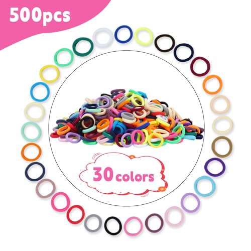 500pcs Baby Hair Ties, Toddler Hair Ties for Girls, Kids Seamless Elastic Hair Bands, 1 Inch No Metal Ponytail Holders, Soft Cotton Hair Accessories, 30 Assorted Colors, Durable & Pain-Free - color: Assorted Colors - Baby