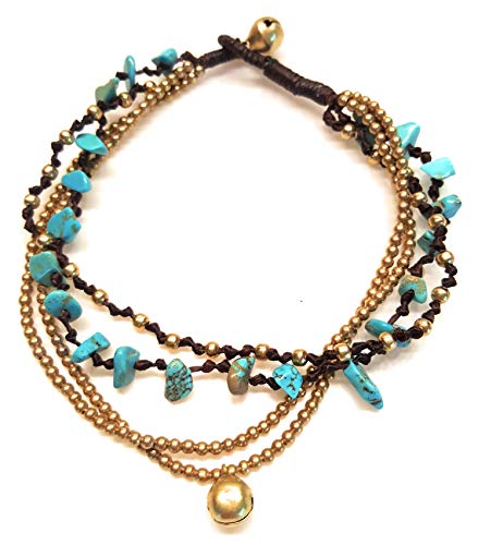 Infinityee888 Turquoise Anklet Bracelet with Bell Stone Handmade Brass Bead Bells Indian Boho Anklet for women -JA076