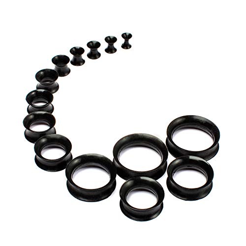 WBRWP 20/28pcs Ear Stretching kit Set: Hollow Hard/Soft Silicone Plugs and Tunnels Ear Expander Gauges Stretcher Body Piercing Jewelry - style: 28pcs Thin/Black