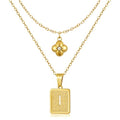 KELORIS PATH Layered Initial Necklaces for Women, 18K Gold Plated Stainless Steel Necklaces Set with Dainty Four Leaf Clover Square Cutout Letter Pendant, Fashion Jewelry for Gifts - style: I Letter
