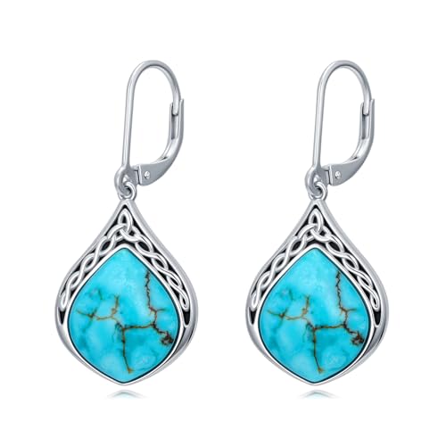 Natural Turquoise Earrings for Women Dangling 925 Sterling Silver Dangle Earrings Western Jewelry Christmas Gift for Sister Mother - style: G-Teardrop Earrings-2