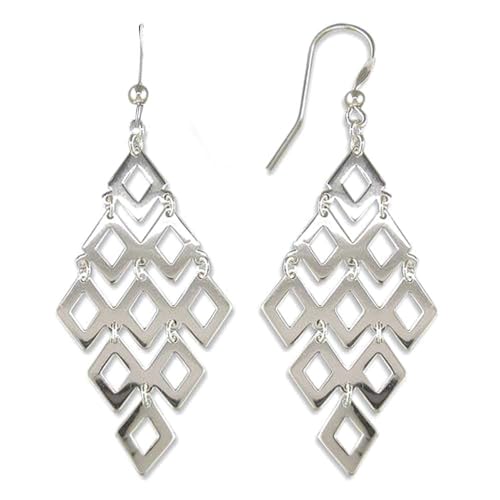 LeCalla Sterling Silver Dangle Earrings for Women | 925 Sterling Silver Long Interlocked Handmade Textured Drop Earring for Women - color: Silver Chandelier