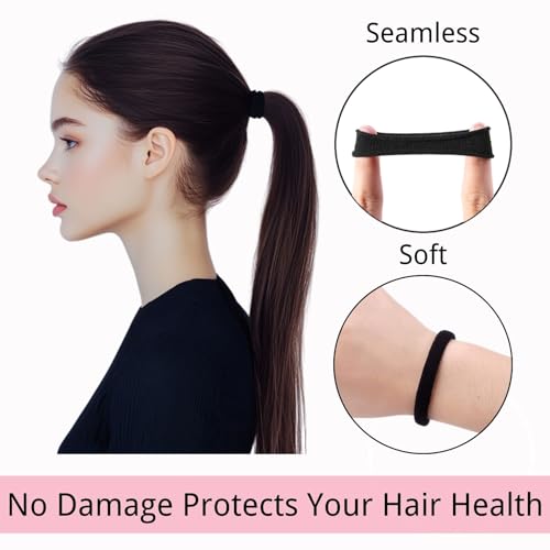 LuSeren 120PCS Black Hair Ties for Thick Hair – Seamless No Damage Elastic Ponytail Holders, Black Hair Band,Bulk Nylon Hair Elastics for Women - color: Black