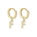 14K Gold Plated Cubic Zirconia Initial Earrings Delicate Small Hoop Earrings Hypoallergenic Letter Earrings for Women - style: F