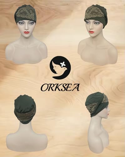 Chemo Headwear for Women Knot Beanies with Stretch Elastic Turbans Soft Cancer Hats Head Coverings Scarf Headwraps - color: Dark Green