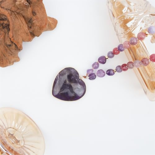 Long Necklaces for Women Boho, Oval Waterdrop Turquoise Pendant, Natural Stone Beaded, Handmade,Vintage & Elegance, Boho Fashion Charm Beaded Necklace for Women - style: P-Amethyst Heart Pendant