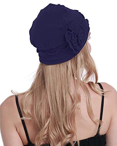osvyo Chemo Headwear Turban Cap for Women - Cancer Beanie Hair Loss Sealed Packaging - color: Cotton Denim Blue