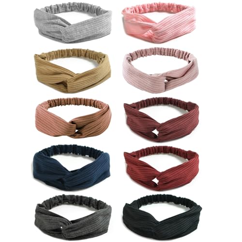 DRESHOW 10 Pack Headbands for Women Criss Cross Vintage Head Wrap Boho Headband Twisted Elastic Hair Accessories - color: 0-10 Pack: Cross Style B