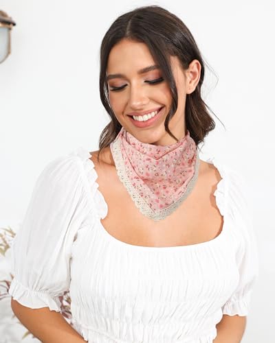 AWAYTR 3Pcs Hair Bandanas Head Kerchief for Women Girls Tie-Back Boho Hair Scarf Headband Bandana Triangle Head Scarf - color: Flower - White / Pink / Black