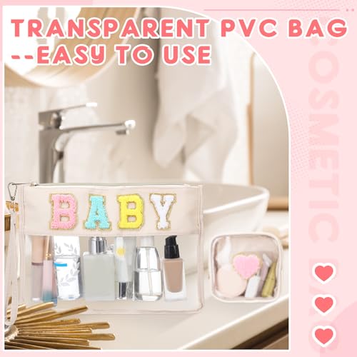 Hillban 2 Pcs Baby Bag Set Chenille Letter Bags Preppy Patch Makeup Pouch Baby Travel Pouch Waterproof Portable Toiletry Storage for Women Mom - style: Baby Theme
