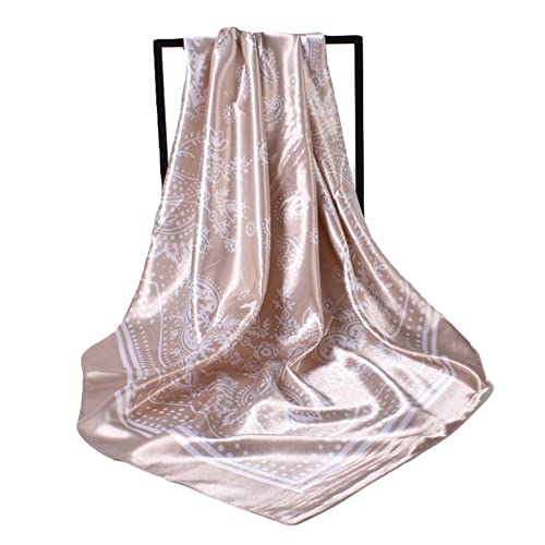 35 x 35 Women's Fashion Pattern Large Square Silk Like Hair Scarf Head Sleeping Wrap Satin Neck Bandana for Gift… - color: Brown Pink Green - Retro - 3pcs