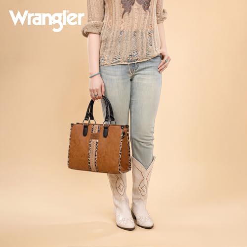 Montana West Wrangler Animal Print Tote Bag for Women Western Purse Boho Top Handle Satchel Handbag - color: Leo Brown