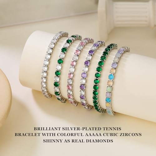 J.Fée Silver Bracelet, S925 Tennis Bracelet with Sparkling 5A Cubic Zirconia Silver Bracelets for Women Adjustable Bracelet for Women Bracelets Womens Bracelet Women Gifts for Women Mom - color: Zirconia Pink CZ