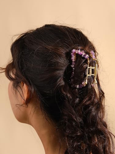 MINACHI Boho Hair Claw with Created Amethyst Chips, Handmade Gold Tone Hair Clip for Women - color: Hair Claws AIR.004