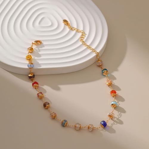 Yumikoo 18k Gold Plated Anklet Ankle Bracelets for Women - style: Colorful Round Beads