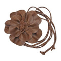 Boho Big Flower PU Leather Waist Belt Chain for Women Rose Floral Camellia Long Tassel Adjustable Waist Band Jewelry - color: Brown