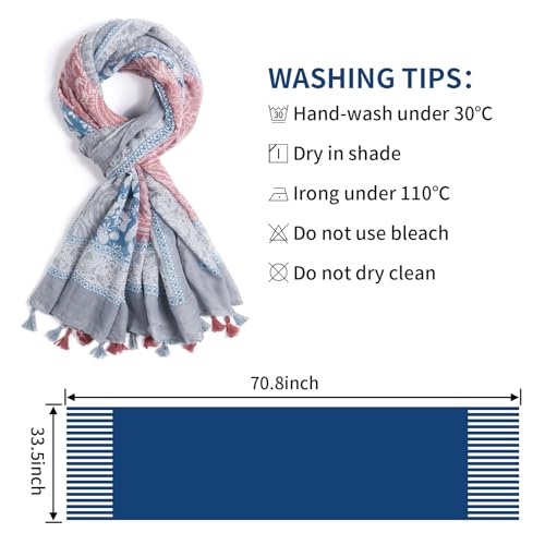 QIUTIMIY Scarf for Women Lightweight Soft Floral Leopard Printed Scarves Fall Winter Fashion Shawl Wrap with Fringe - color: Flower-gray Pink