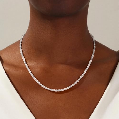 S925 Sterling Silver Chain Necklace for Women - 4.5MM S925 Sterling Silver Sparking Chain Necklace Handmade Jewelry Silver Necklaces for Women 16/18/20/22/24 Inch - color: 22"