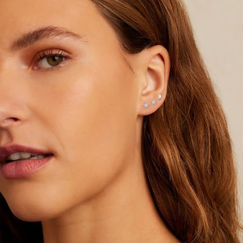 6 Pairs 14K Gold Plated Stud Earrings for Women, Hypoallergenic Cartilage Earrings for Multiple Piercing, Dainty Small Stackable Earrings Set for Jewelry Gift - color: Silver A