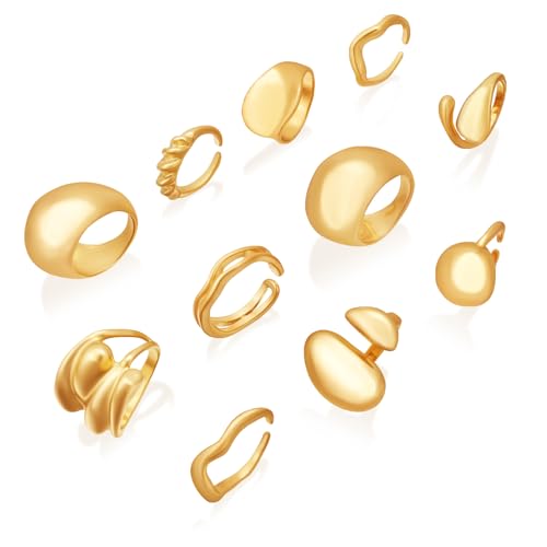 9-11PCS Gold Stackable Rings Set for Women - Gold Plated Adjustable Chunky Statement Rings for Daily Wear, Layering, Parties - style: 11PCS Gold