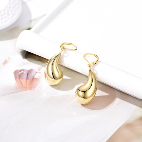 Leverback Earrings Dangle Earrings for Women Dangly Earrings Anniversary Birthday Gifts for Women - style: Post Teardrop-Gold