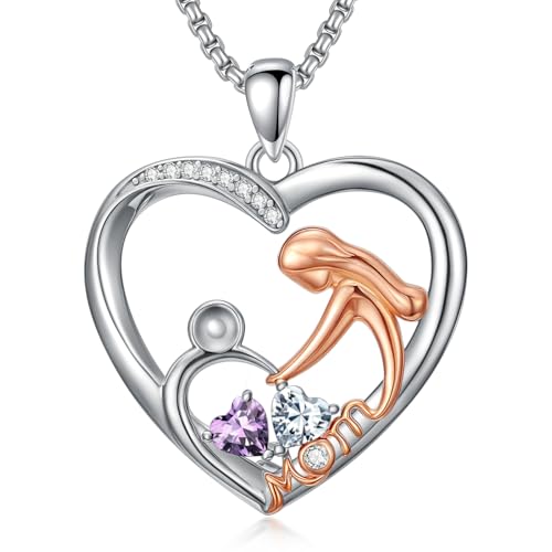 Mom Birthday Gift, Mom Necklace Birthstone Necklace, Anniversary Jewelry Valentine Mothers Day Christmas Birthday Gifts for Mom Women Her Wife Daughter - style: 02-04-Feb-Apr Birthstone