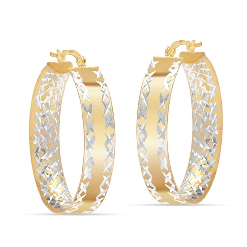 LeCalla 925 Sterling Silver Hoop Earrings for Women | 14K Gold-Plated & Rose Gold-Plated Diamond-Cut Hoop Earrings | Textured Click-Top Hoops Earring Jewelry - color: Silver DC Textured-30MM