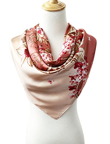 vabovin Satin Head Scarf for Women Silk Like Hair Scarf, 35 x 35 in | Silk Feel Fabric, Hair Wrap for Sleeping, Headscarf and Neck Scarf, Square Bandana Style, Fashion Accessory - color: 024 Pink Floral Print