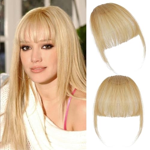 100% Real Human Hair Extensions Wispy 18# Hair Clip on bangs for women Fringe with Temples Hairpieces Faux Bangs for Daily Wear - color: 18#, size: Wispy Bangs