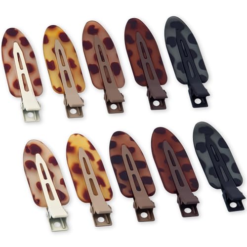 10 Pcs Creaseless No Crease No Bend Flat Hair Clips For Styling Non Slip Makeup Clips For Women Salon Hairstyle,Tortoiseshell - color: Tortoiseshell