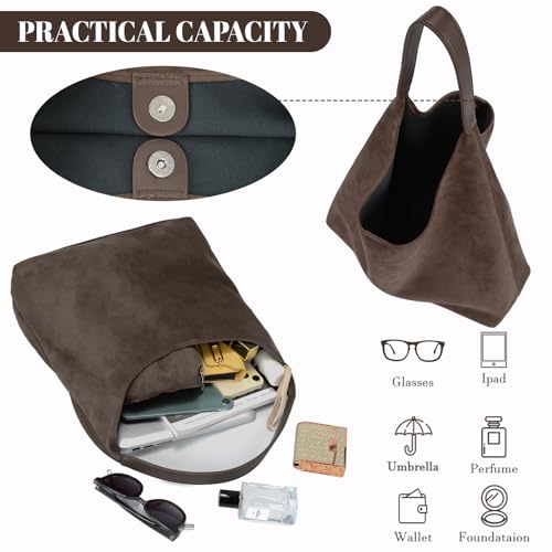 Suede Hobo Bags for Women Trendy Suede Shoulder Bag Slouchy Tote Handbag Suede Purse for Work Everyday | Suede Hobo Bags - color: Coffee