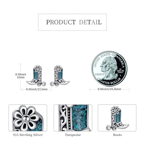 Western Earrings for Women 925 Sterling Silver Turquoise Western Country Dangle Drop Earrings Country Jewelry Gifts for Cowgirl Cowboy - style: Boot Stud
