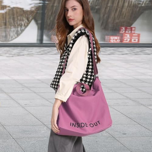 Canvas Tote Bag For Women inside out bag Crossbody Handbag with Adjustable Strap and Coin Purse for Work,Travel,Grocery - color: Pink