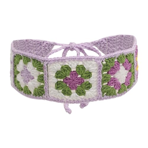 ZLYC Women Floral Headband Handmade Crochet Knit Vintage Hair Bands (Floral Purple) - color: Floral Purple