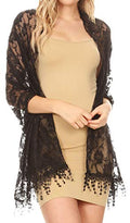 Sakkas Mari Women's Large Lightweight Soft Lace Scarf Wrap Shawl Floral and Fringe - color: Blackroselace