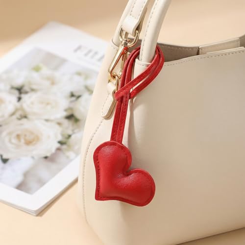 cobee 2 Pcs Heart Bag Charms Keychain for Purse, PU Leather Key Chain Charm Cute Handbag Accessories for Women Backpack Pendant Decoration(Red, Black)