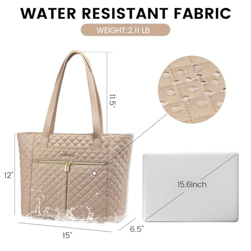 LOVEVOOK Laptop Bag for Women 15.6 inch,Diamond Quilted Work Tote Bags Womens Laptop Computer Shoulder Bags,Stylish Travel Tote Bags Laptop Purse Briefcase Handbag with Clutch Purse,Khaki - color: Khaki(quilted), size: 15.6 Inch