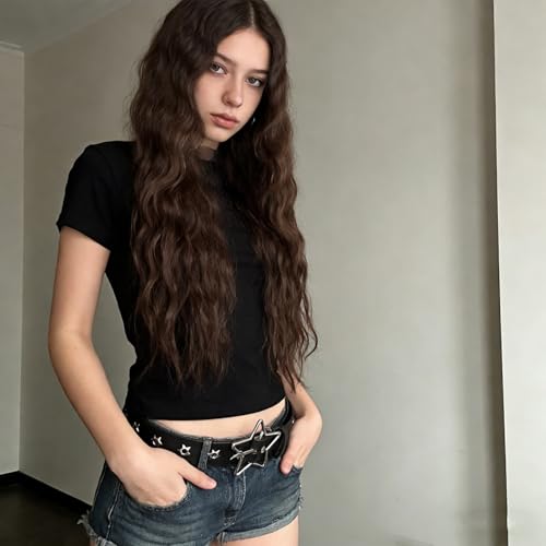 MILAKOO Punk Leather Waist Belt for Women Vintage Accessories for Hippie Skateboarding Enthusiasts - color: A: Black-star