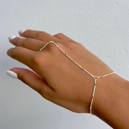 choice of all Hand Chain Bracelet Gold Finger Ring Bracelet Hand Chain for Women Trendy Birthday Jewelry Gifts - color: A7:Silver Hand Chain