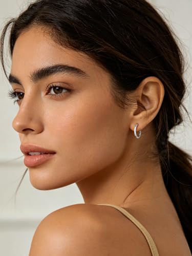 FaithHeart 925 Sterling Silver Post Huggie Hoop Earrings for Women, Silver Small Hoop Earring, Hypoallergenic Cartilage Earrings for Women - color: 01. Blank-Silver, size: 14mm