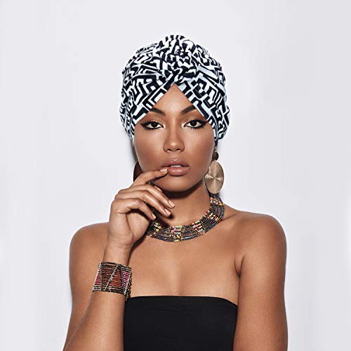 SATINIOR 4 Pieces African Pattern Headwrap Pre-Tied Bonnet Turban Knot Beanie Cap Headwrap Hat - style: Strips Geometry Style